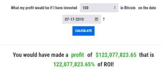 Lucro ao investir 100 dólares em bitcoin em 2010